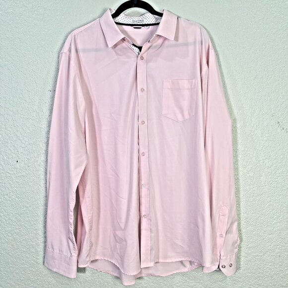 Mens 4 Way Stretch Button Down Dress Shirt Mens XL Pink Long Sleeve Non-Iron - Picture 1 of 6